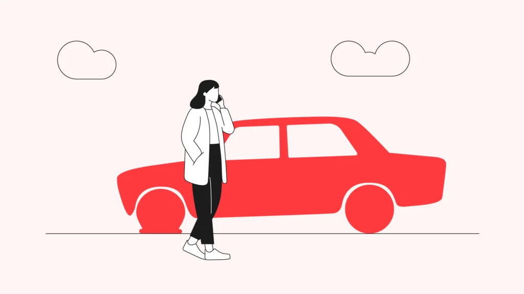 Illustration of someone phoning for help after their car has broken down - driving in Europe