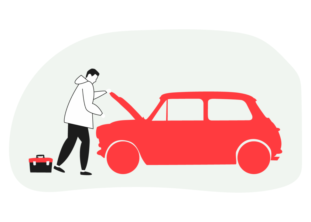 Illustration of someone looking at their car - driving in France