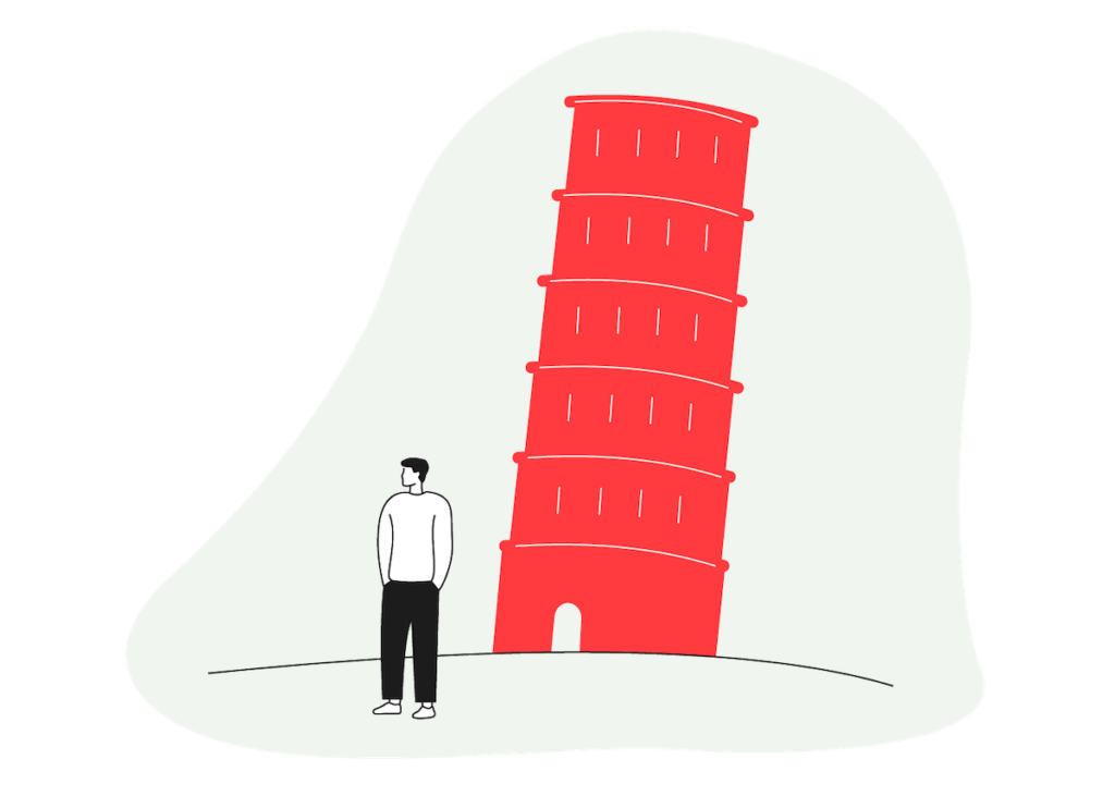 Illustration of a person standing next to the Tower of Pisa