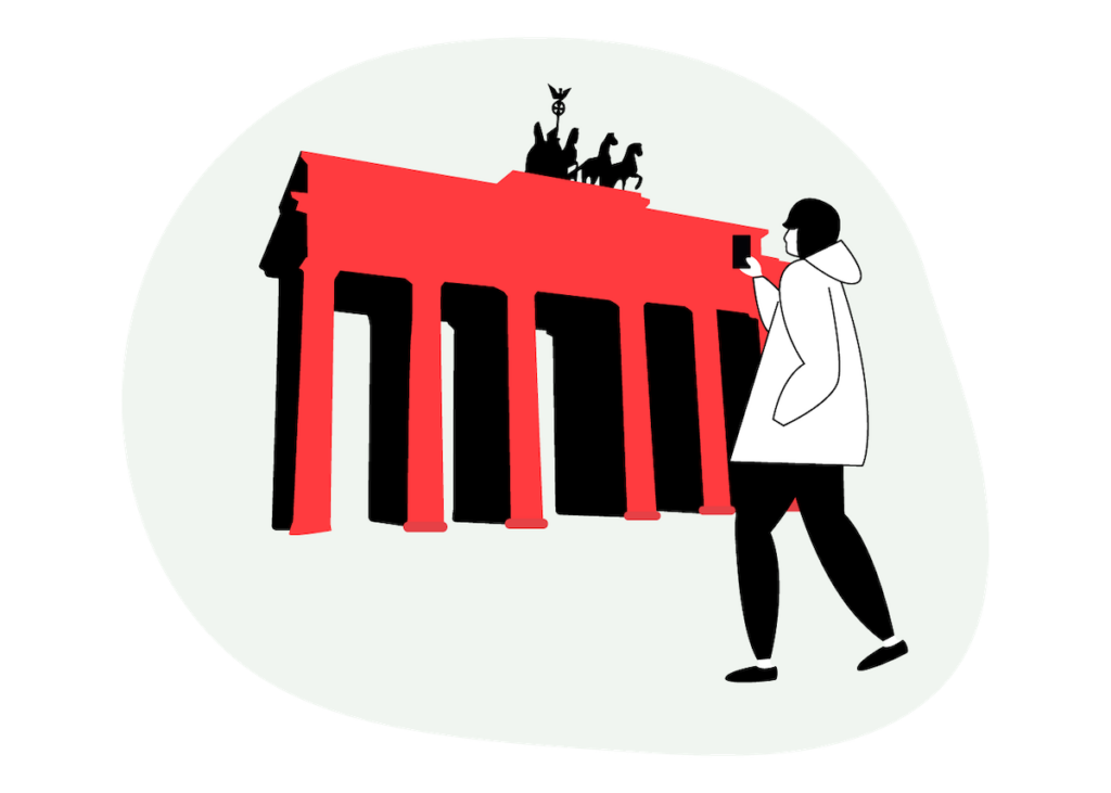 Illustration of the Brandenburg Gate and a person taking an image of it
