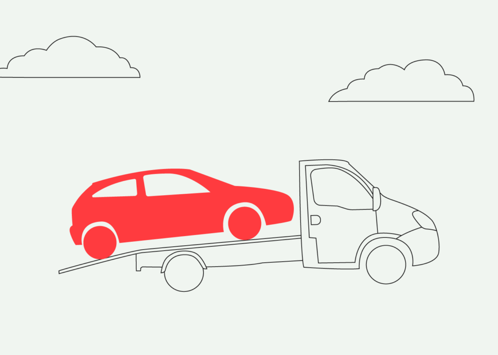 Illustration of a car being helped after breaking down - right side of the road