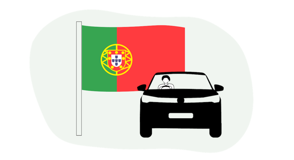 Illustration of a Portuguese flag and a car