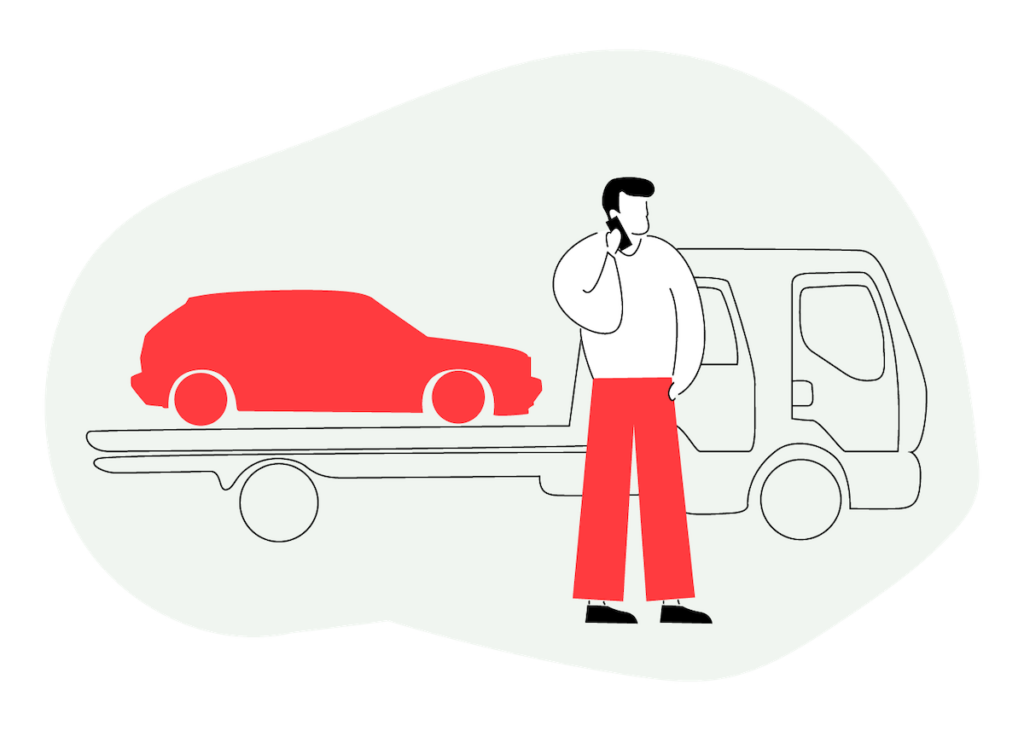 Illustration of car on a breakdown truck